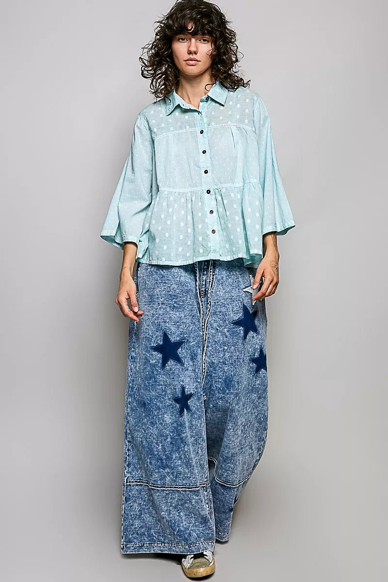 POL Tonal Dot Weave Textured Button Front Shirt - Bitsy Gypsy Boutique