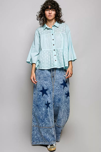 POL Tonal Dot Weave Textured Button Front Shirt - Bitsy Gypsy Boutique