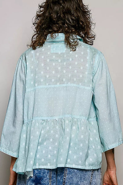 POL Tonal Dot Weave Textured Button Front Shirt - Bitsy Gypsy Boutique