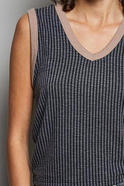 POL V - Neck Contrast Ribbed Sleeveless Tank - Bitsy Gypsy Boutique
