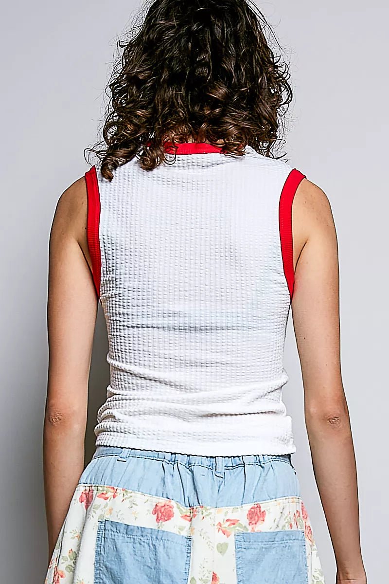 POL V - Neck Contrast Ribbed Sleeveless Tank - Bitsy Gypsy Boutique