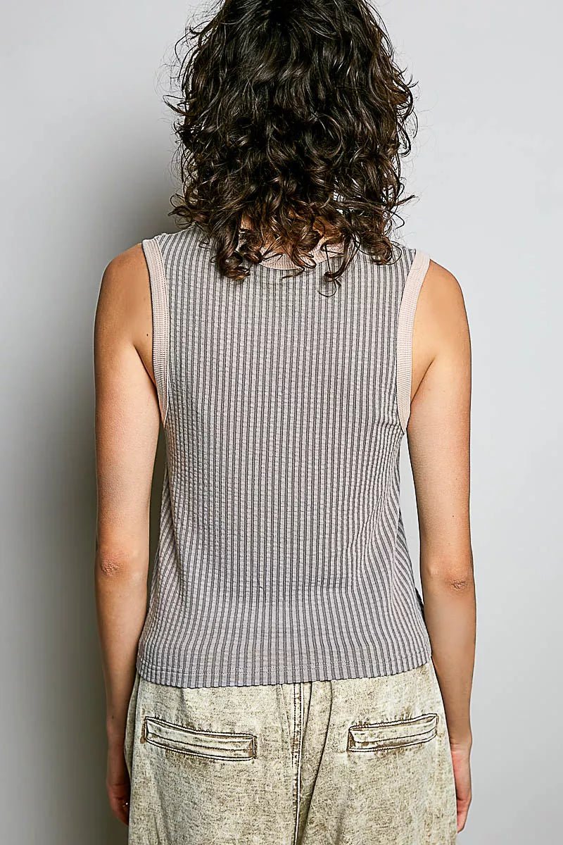 POL V - Neck Contrast Ribbed Sleeveless Tank - Bitsy Gypsy Boutique