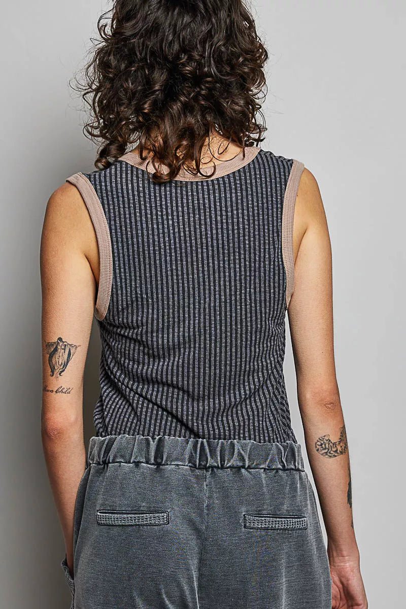 POL V - Neck Contrast Ribbed Sleeveless Tank - Bitsy Gypsy Boutique