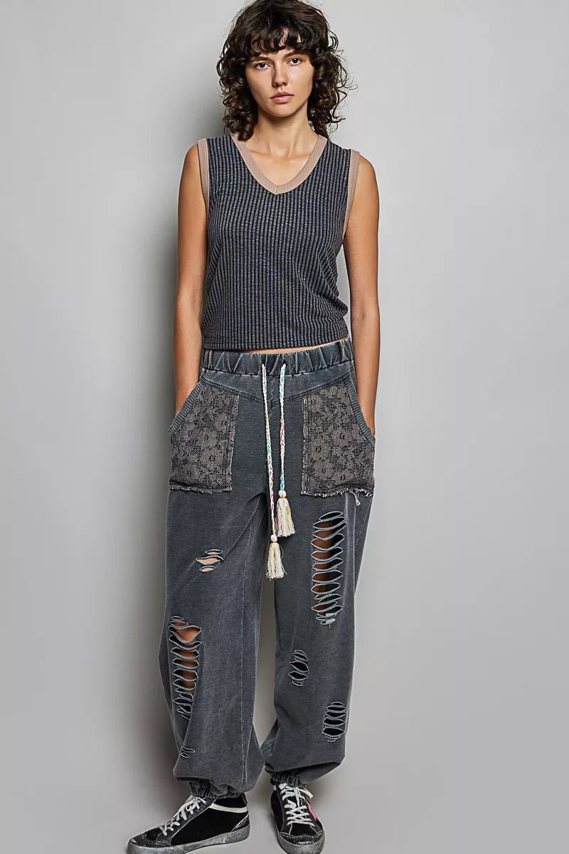POL V - Neck Contrast Ribbed Sleeveless Tank - Bitsy Gypsy Boutique
