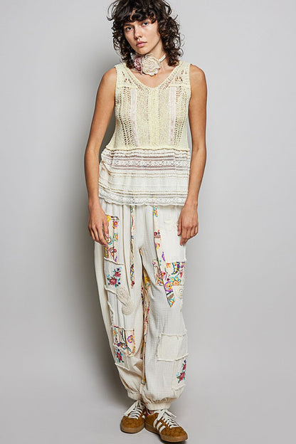 POL V - Neck Crochet Sweater Vest with Lace Trim - Bitsy Gypsy Boutique