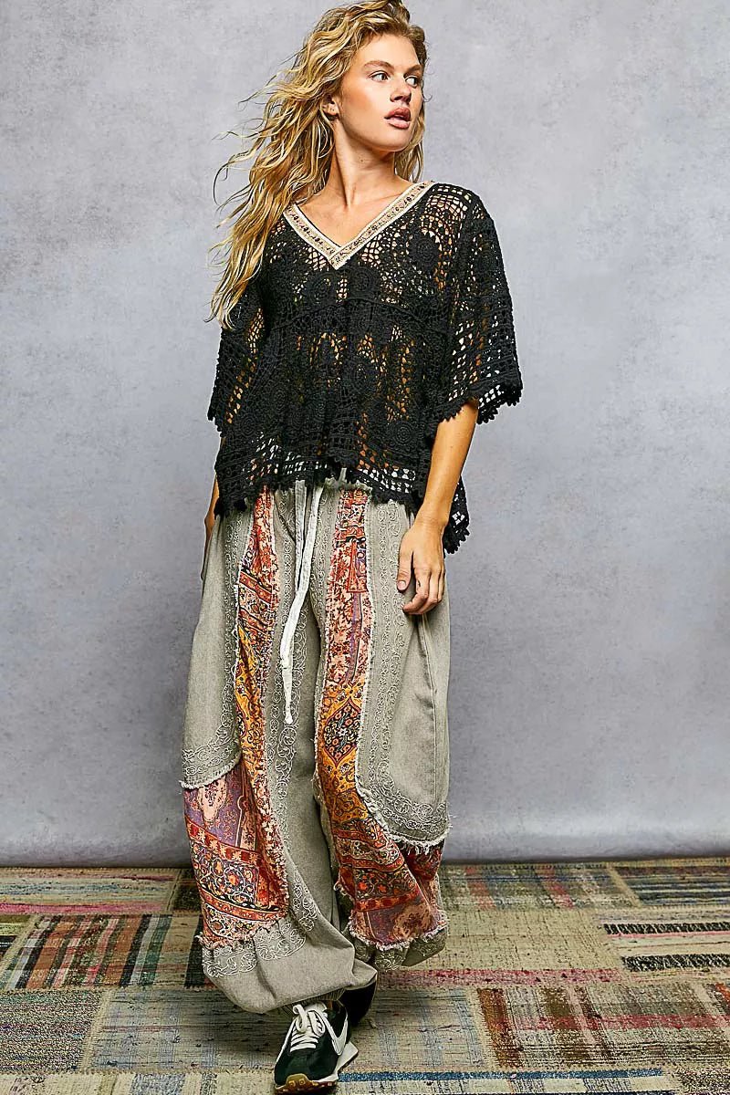 POL V - Neck Crochet Top with Scalloped Hem - Bitsy Gypsy Boutique