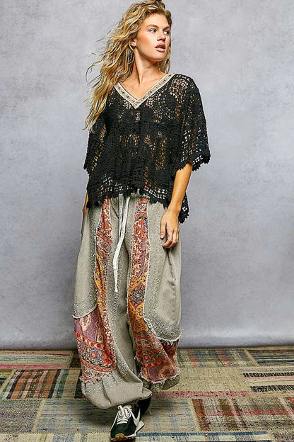 POL V - Neck Crochet Top with Scalloped Hem - Bitsy Gypsy Boutique