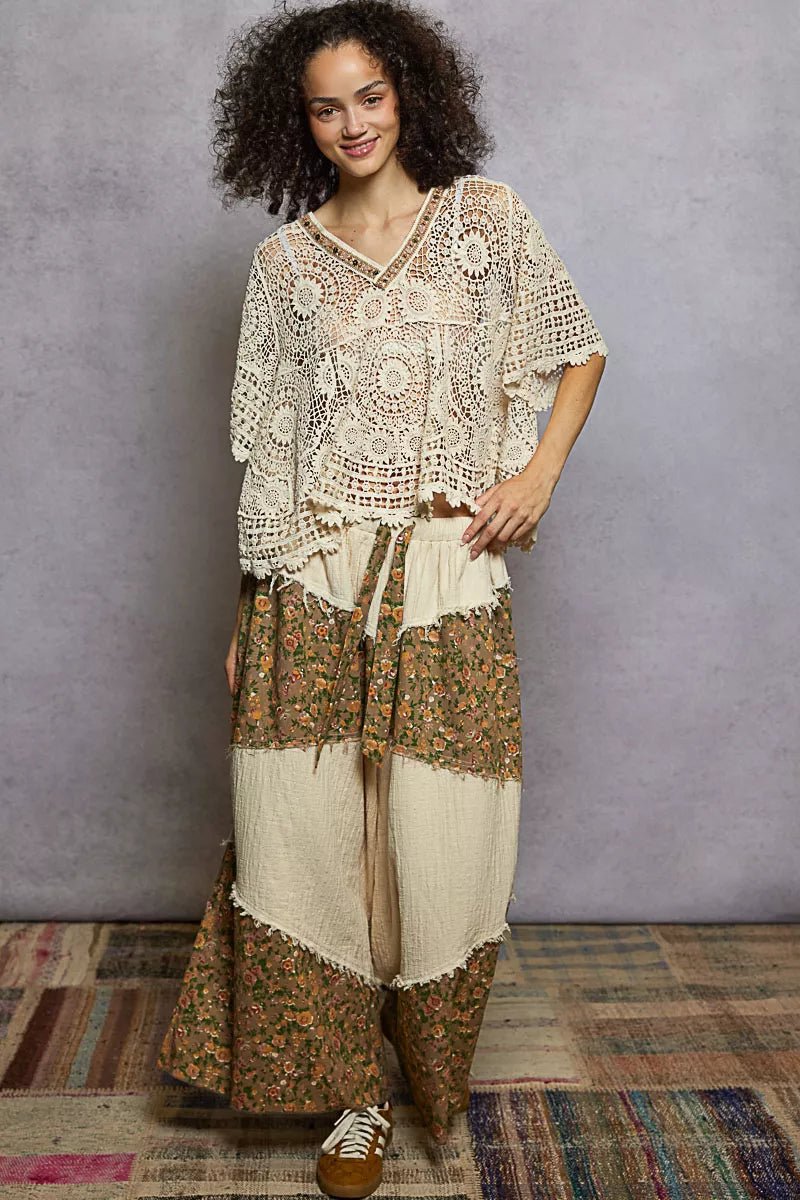 POL V - Neck Crochet Top with Scalloped Hem - Bitsy Gypsy Boutique