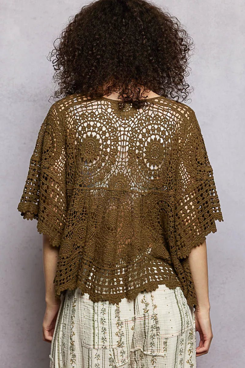 POL V - Neck Crochet Top with Scalloped Hem - Bitsy Gypsy Boutique