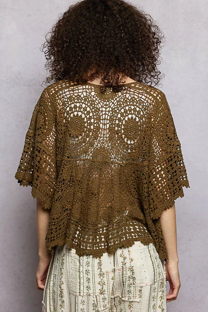 POL V - Neck Crochet Top with Scalloped Hem - Bitsy Gypsy Boutique