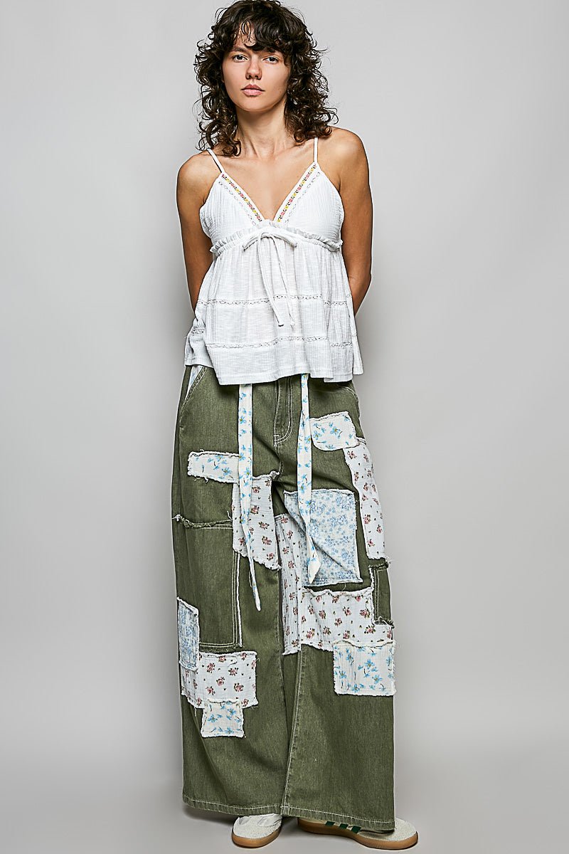 POL V - Neck Embroidered Trim Ruffled Cami - Bitsy Gypsy Boutique