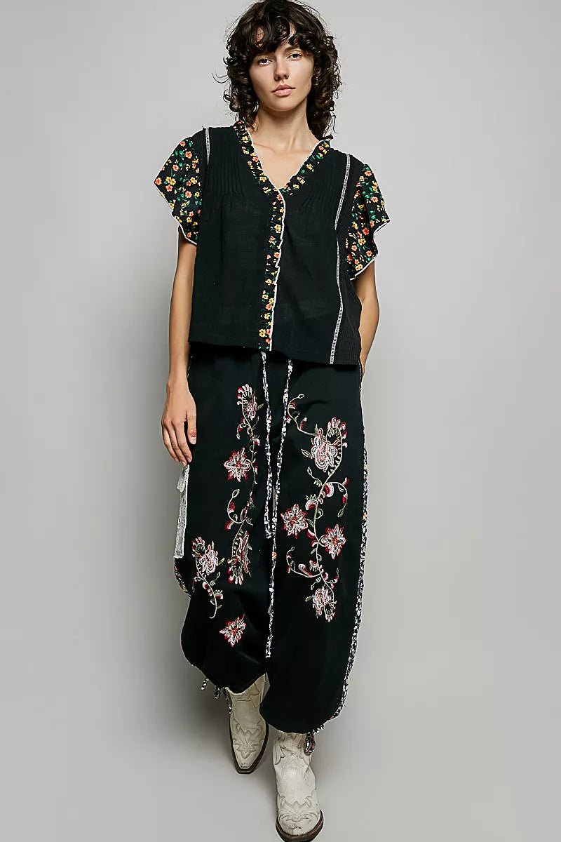 POL V - Neck Floral Ruffle Sleeve Blouse - Bitsy Gypsy Boutique