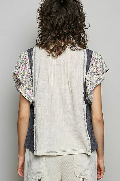 POL V - Neck Floral Ruffle Sleeve Blouse - Bitsy Gypsy Boutique