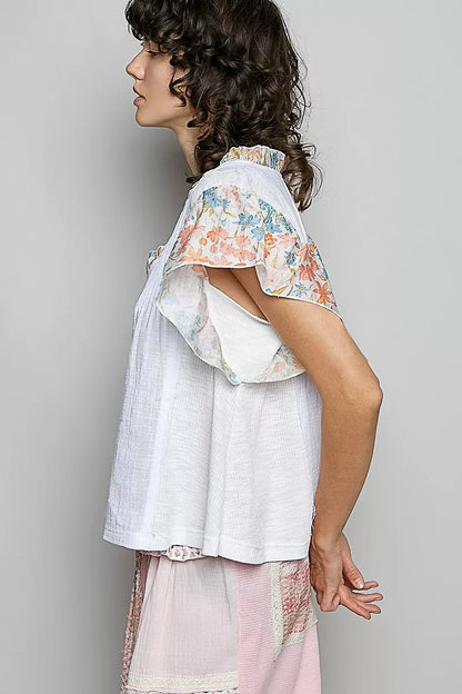 POL V - Neck Floral Ruffle Sleeve Blouse - Bitsy Gypsy Boutique