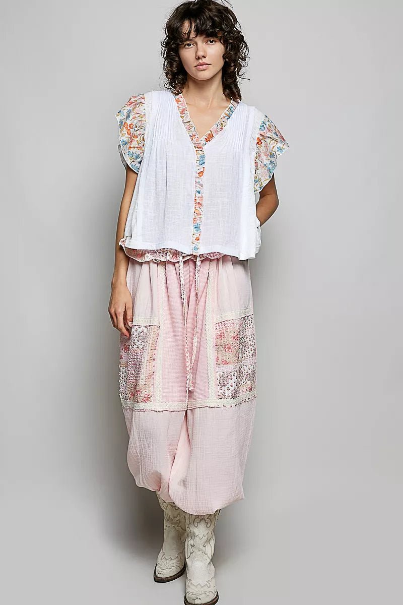 POL V - Neck Floral Ruffle Sleeve Blouse - Bitsy Gypsy Boutique