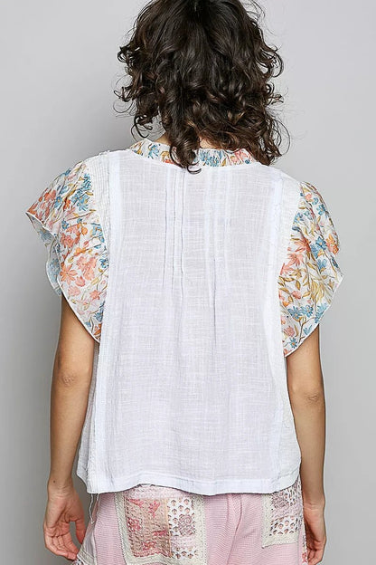 POL V - Neck Floral Ruffle Sleeve Blouse - Bitsy Gypsy Boutique