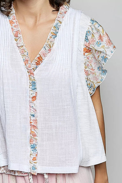 POL V - Neck Floral Ruffle Sleeve Blouse - Bitsy Gypsy Boutique