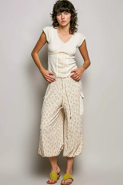 POL V - Neck Lightweight Textured Short Sleeve Knit Top with Lace Trim - Bitsy Gypsy Boutique