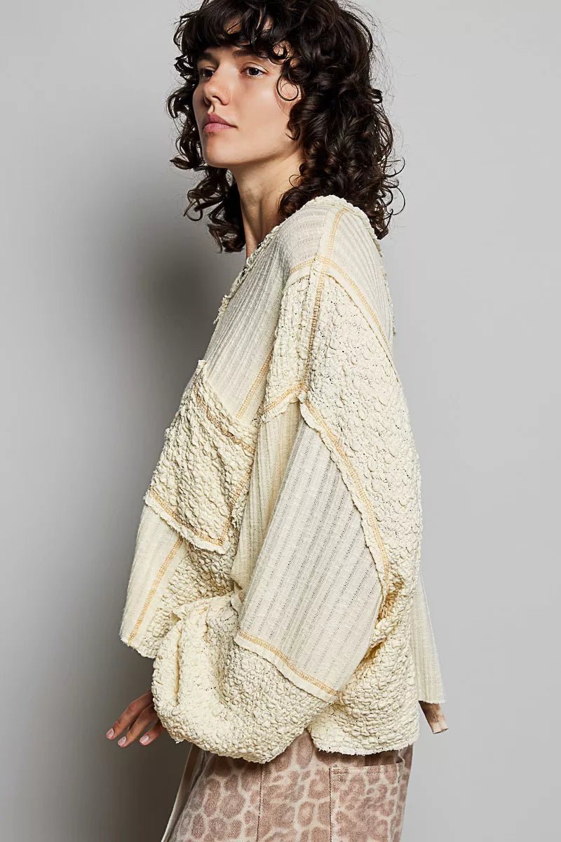 POL V - Neck Long Sleeve Top with Stitch Detail - Bitsy Gypsy Boutique