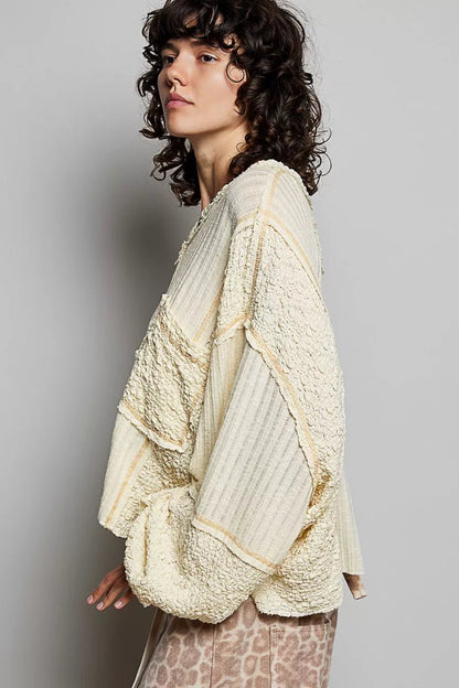 POL V - Neck Long Sleeve Top with Stitch Detail - Bitsy Gypsy Boutique