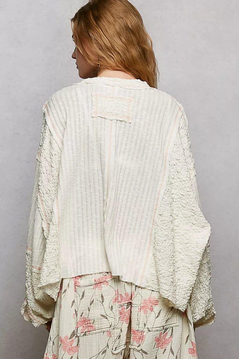 POL V - Neck Long Sleeve Top with Stitch Detail - Bitsy Gypsy Boutique