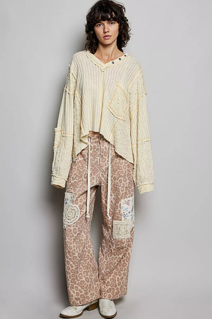 POL V - Neck Long Sleeve Top with Stitch Detail - Bitsy Gypsy Boutique