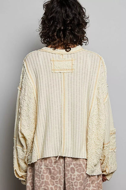 POL V - Neck Long Sleeve Top with Stitch Detail - Bitsy Gypsy Boutique