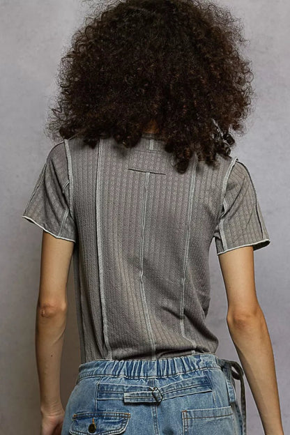 POL V - Neck Short Sleeve Top with Stitch Seam Detail - Bitsy Gypsy Boutique