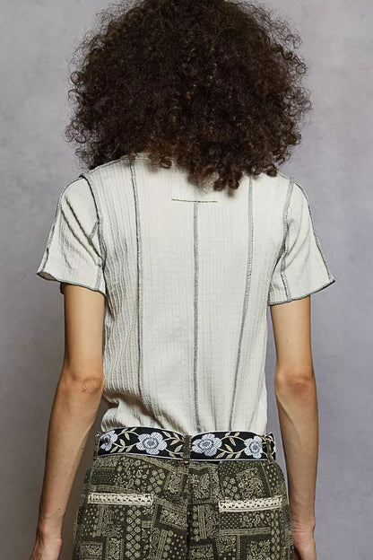 POL V - Neck Short Sleeve Top with Stitch Seam Detail - Bitsy Gypsy Boutique