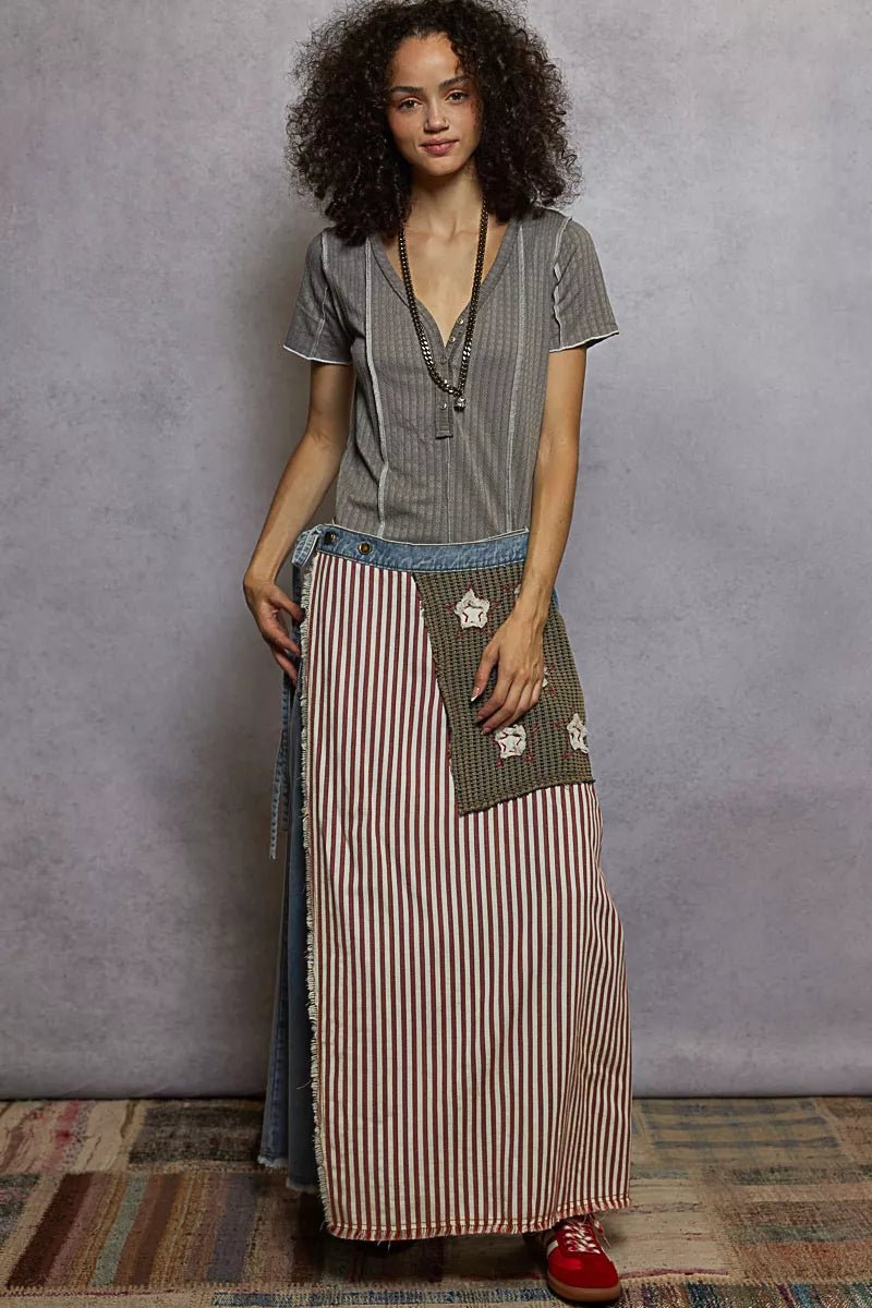 POL V - Neck Short Sleeve Top with Stitch Seam Detail - Bitsy Gypsy Boutique