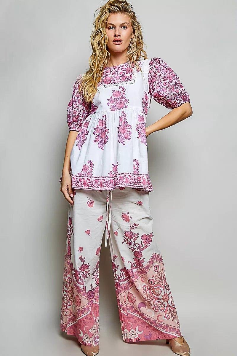 POL Vintage Hand Block Print Floral Woven Blouse - Bitsy Gypsy Boutique