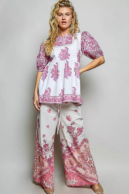 POL Vintage Hand Block Print Floral Woven Blouse - Bitsy Gypsy Boutique