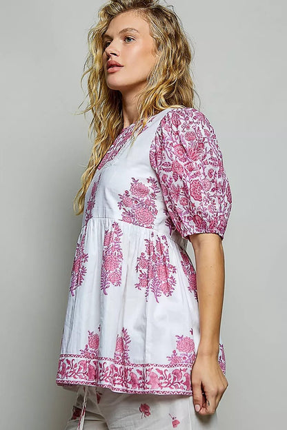 POL Vintage Hand Block Print Floral Woven Blouse - Bitsy Gypsy Boutique
