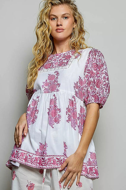 POL Vintage Hand Block Print Floral Woven Blouse - Bitsy Gypsy Boutique