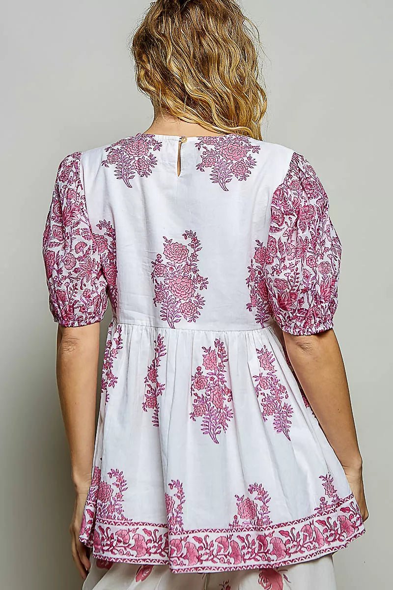 POL Vintage Hand Block Print Floral Woven Blouse - Bitsy Gypsy Boutique