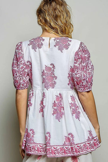 POL Vintage Hand Block Print Floral Woven Blouse - Bitsy Gypsy Boutique