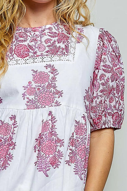 POL Vintage Hand Block Print Floral Woven Blouse - Bitsy Gypsy Boutique