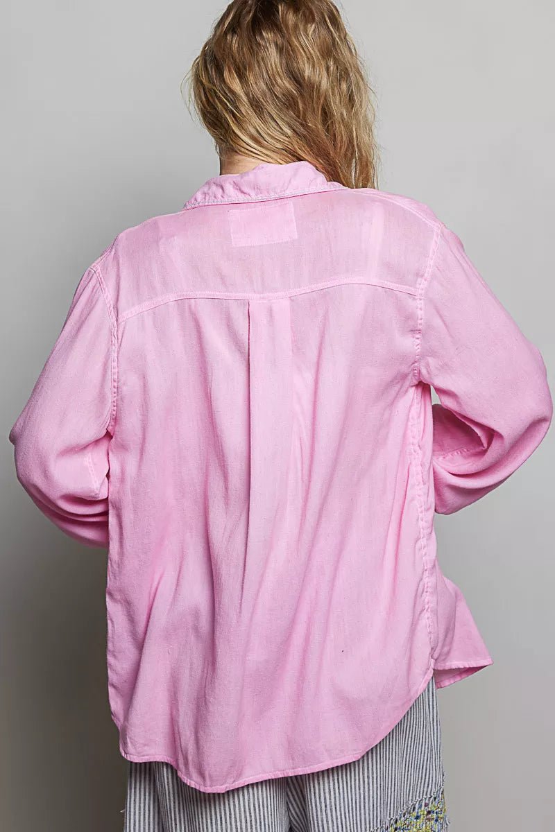 POL Washed Textured Cotton Western Button Front Shirt - Bitsy Gypsy Boutique