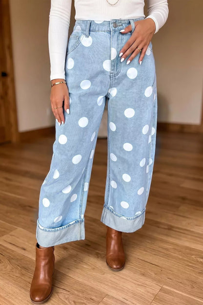 Polka Dot Ankle-Length Metal Button Casual Jeans - Bitsy Gypsy Boutique