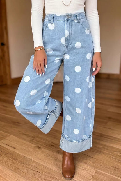 Polka Dot Ankle-Length Metal Button Casual Jeans - Bitsy Gypsy Boutique