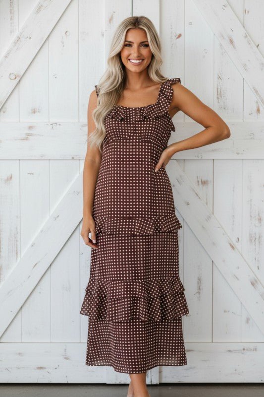 Polka Dot Backless Ruffle Tiered Maxi Dress - Bitsy Gypsy Boutique