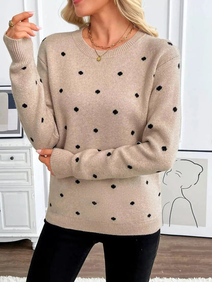Polka Dot Crew Neck Sweater - Bitsy Gypsy Boutique