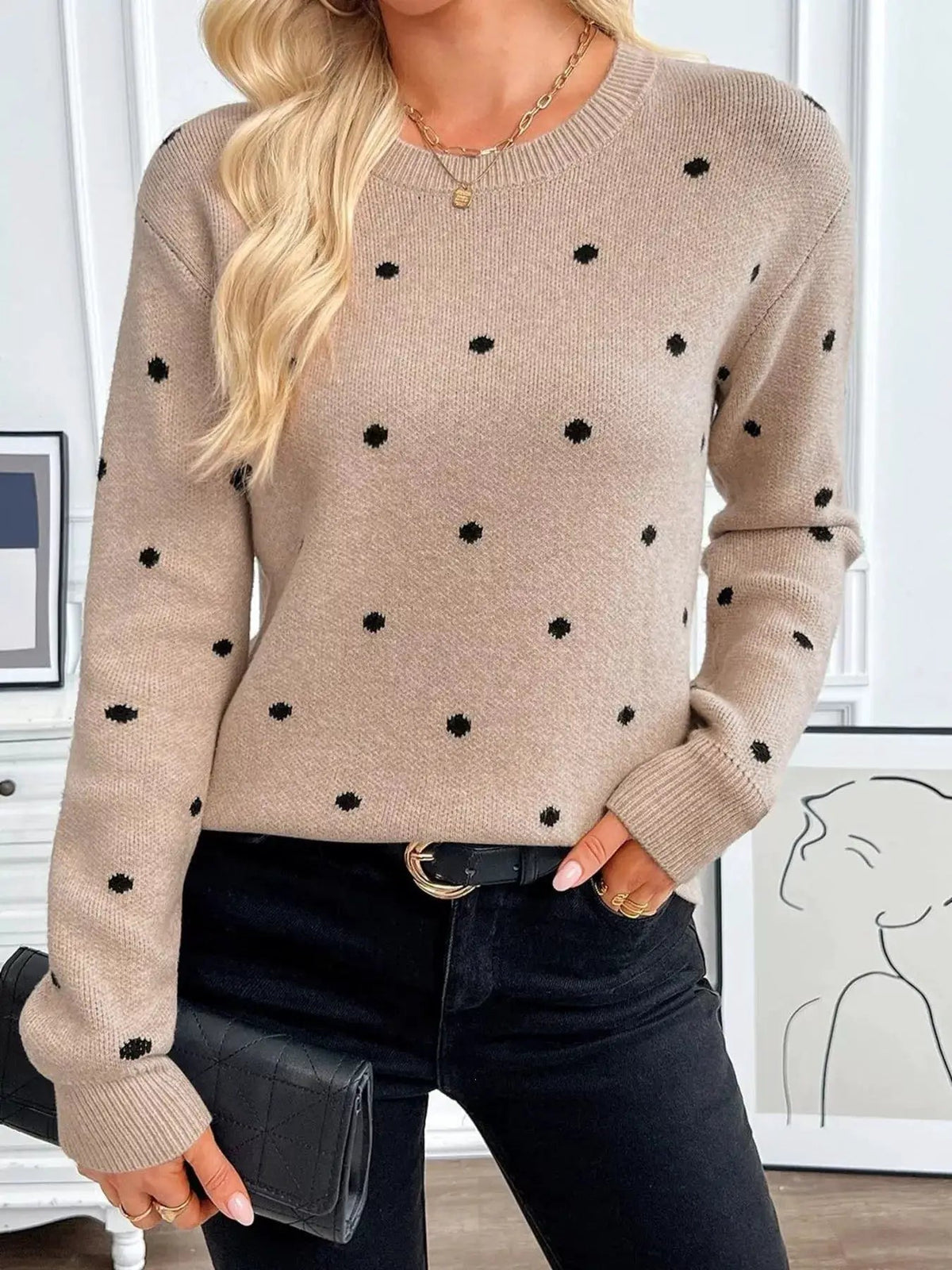 Polka Dot Crew Neck Sweater - Bitsy Gypsy Boutique