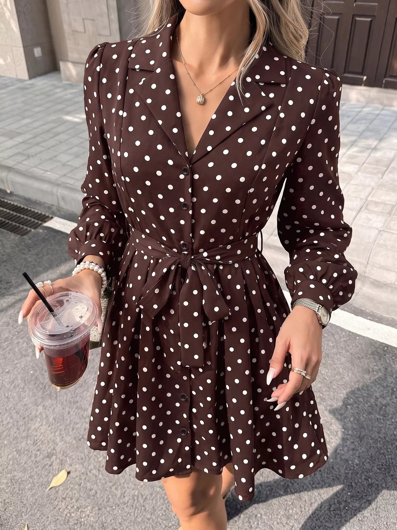 Polka Dot Long Sleeve Shirt Dress - Bitsy Gypsy Boutique