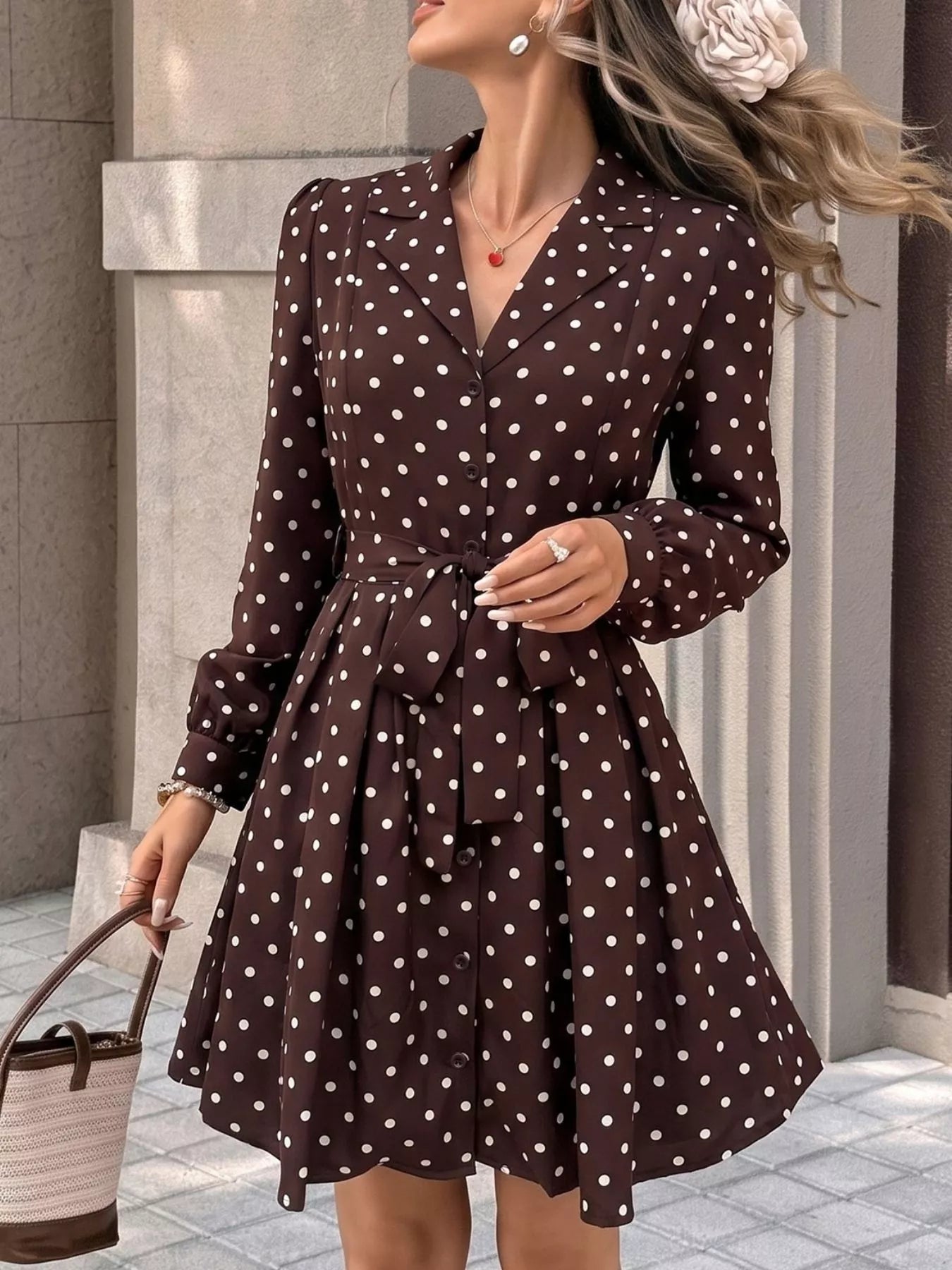 Polka Dot Long Sleeve Shirt Dress - Bitsy Gypsy Boutique