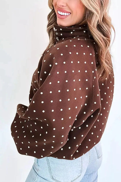 Polka Dot Print Metal Button Collar Casual Pullover Sweatshirt by Trendsi