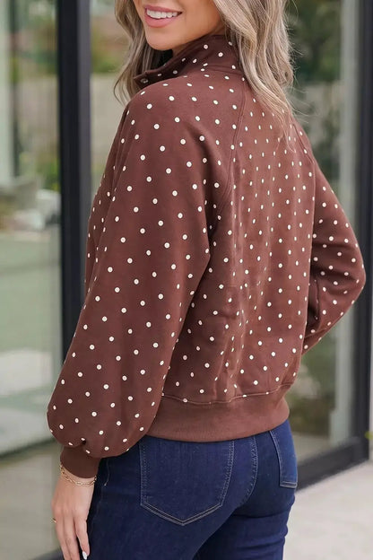 Polka Dot Print Metal Button Collar Casual Pullover Sweatshirt by Trendsi