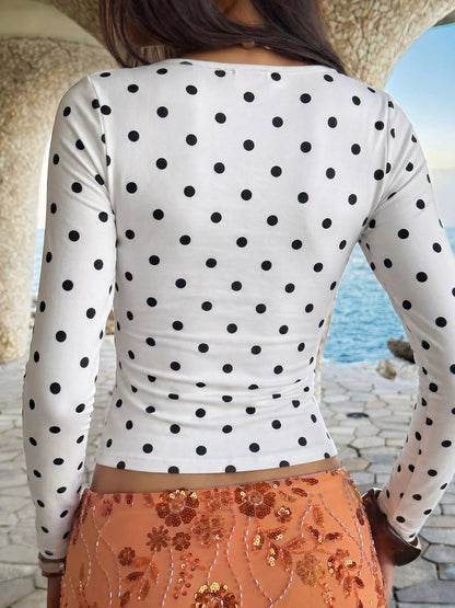 Polka Dot Square Neck Long Sleeve T-Shirt - Bitsy Gypsy Boutique