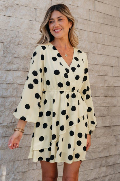 Polka Dot Surplice V - Neck Puff Sleeve Mini Dress - Bitsy Gypsy Boutique