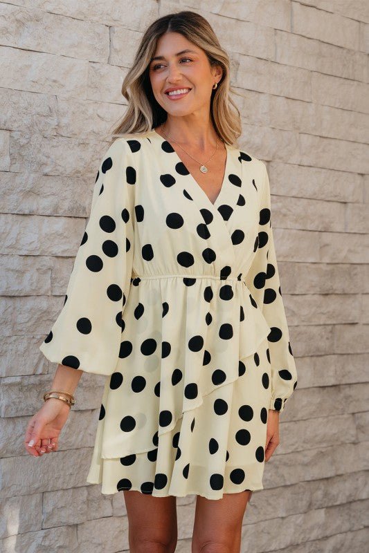 Polka Dot Surplice V - Neck Puff Sleeve Mini Dress - Bitsy Gypsy Boutique